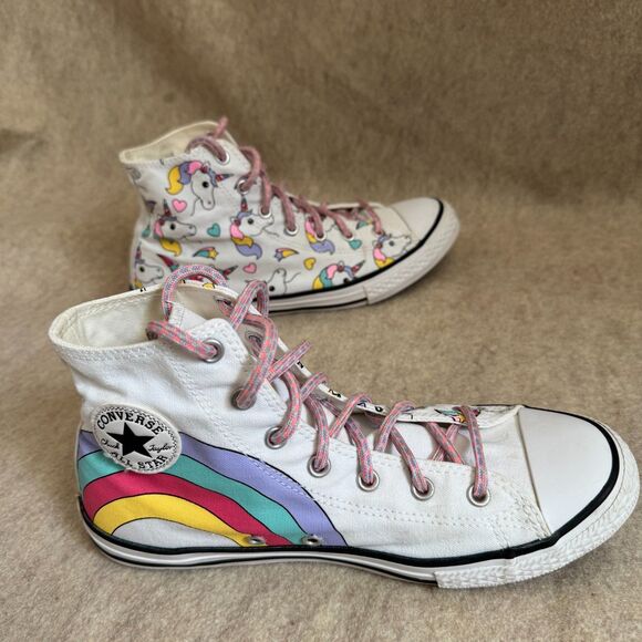 Converse All Star Chuck Taylor white rainbow unicorn high tops kids 6 colorful - Picture 3 of 7